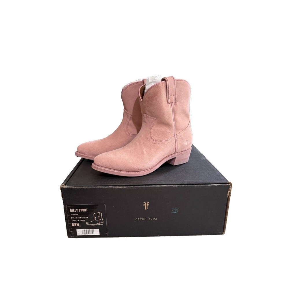 Frye Billy Short Western Bootie Blush Pink Woman 6.5 Pull Tab Suede Pointed Toe